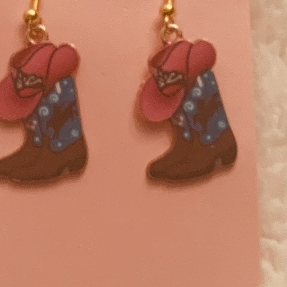 Cowboy Boot and Hat Earrings .925 silver Ear Wire in gold color